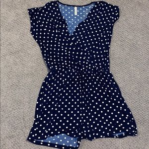 Navy Romper with Polka Dots